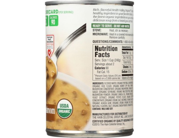 Health Valley Organic Cream of Mushroom Soup 14.5oz Can