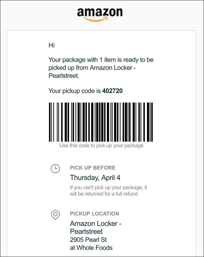 amazon hub delivery confirmation email