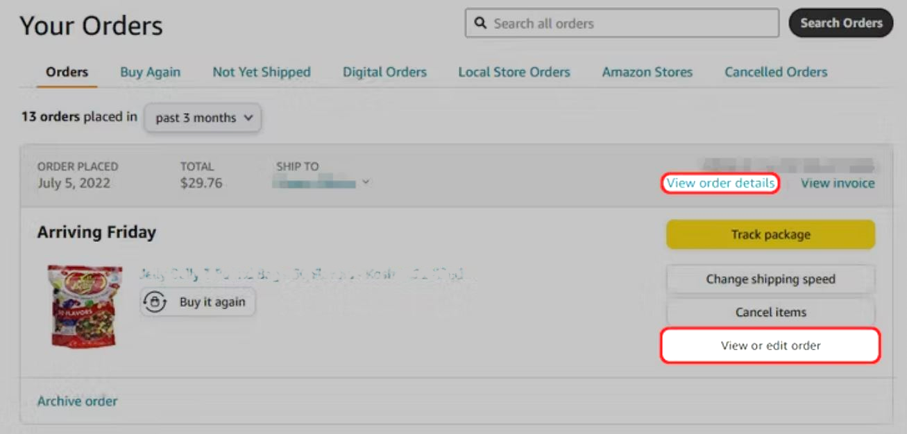 update shipping address on an order on amazon by visiting your order history